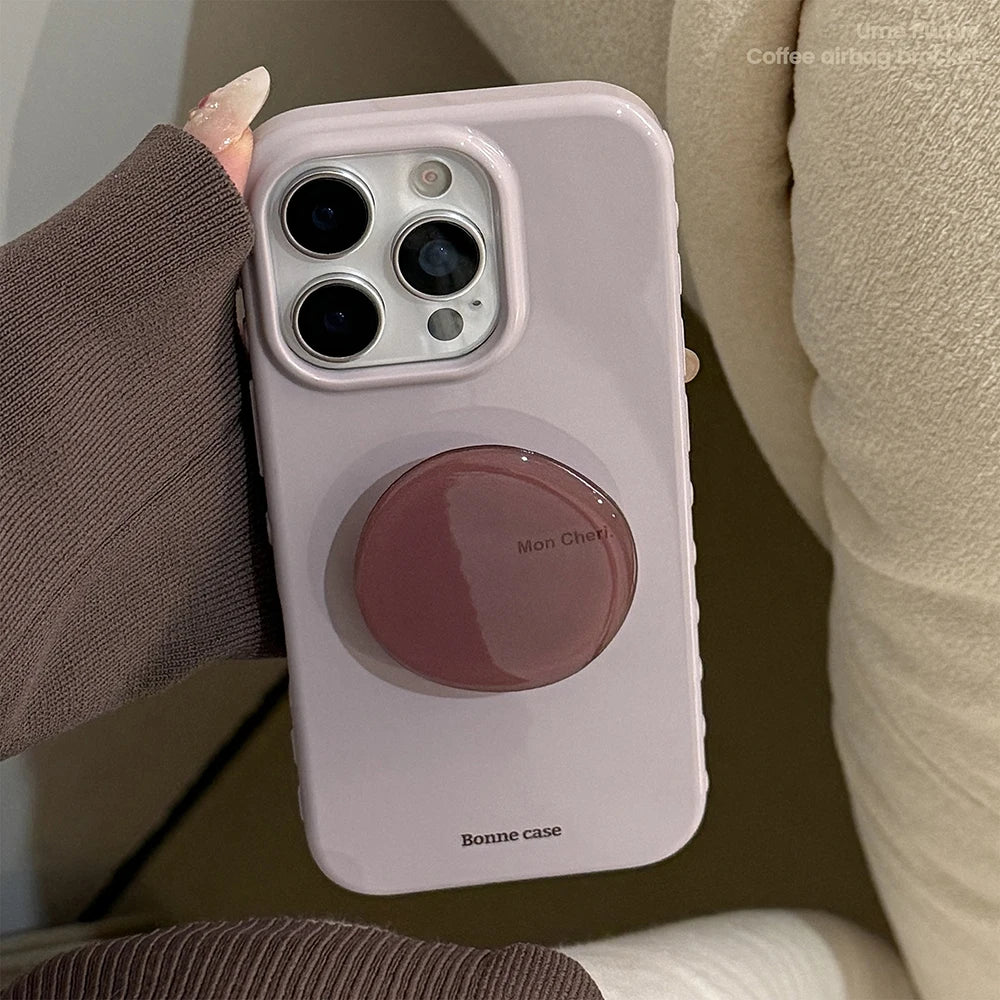 Cute Purple Phone Case for IPhone 13 15 14 16 17 Pro Max Shockproof Protective Lovely Soft Back Cover with Stand Holder Bracket