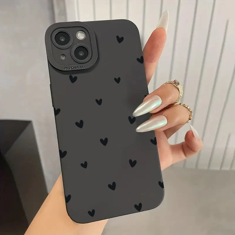 Black Love Heart Phone Case For iPhone 17 16 14 15 13 12 11 Pro Max X XR XS 7 8 15 16 Plus SE Shockproof Silicone Soft Cover