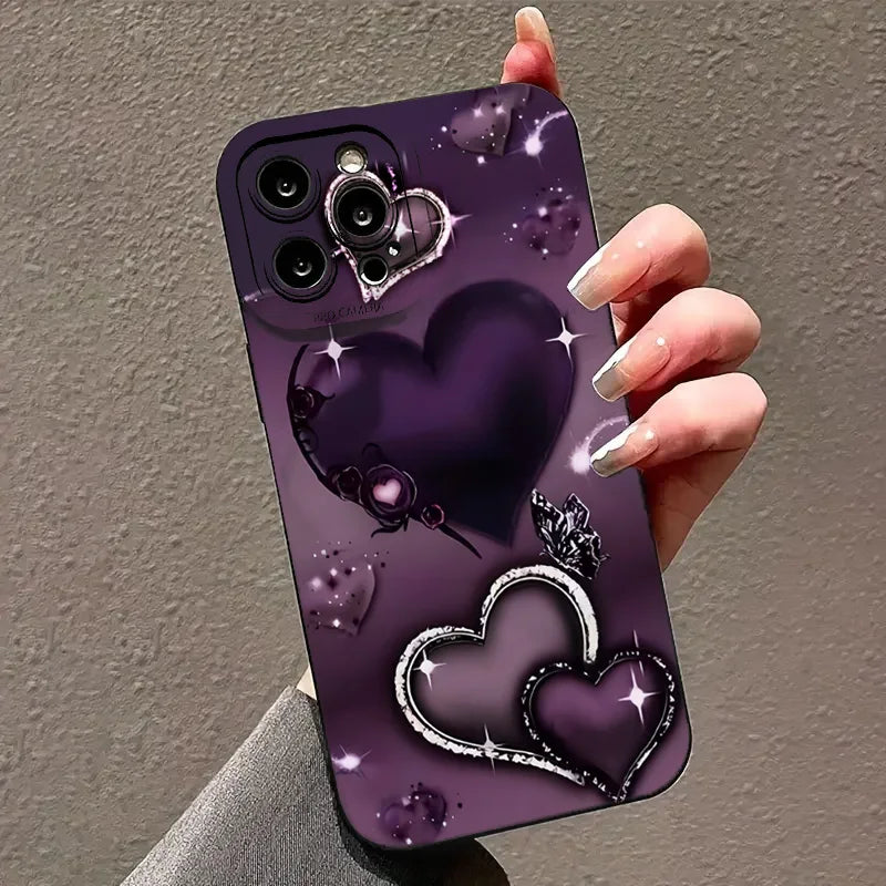 Purple Heart-Shaped Design TPU Phone Case For iPhone