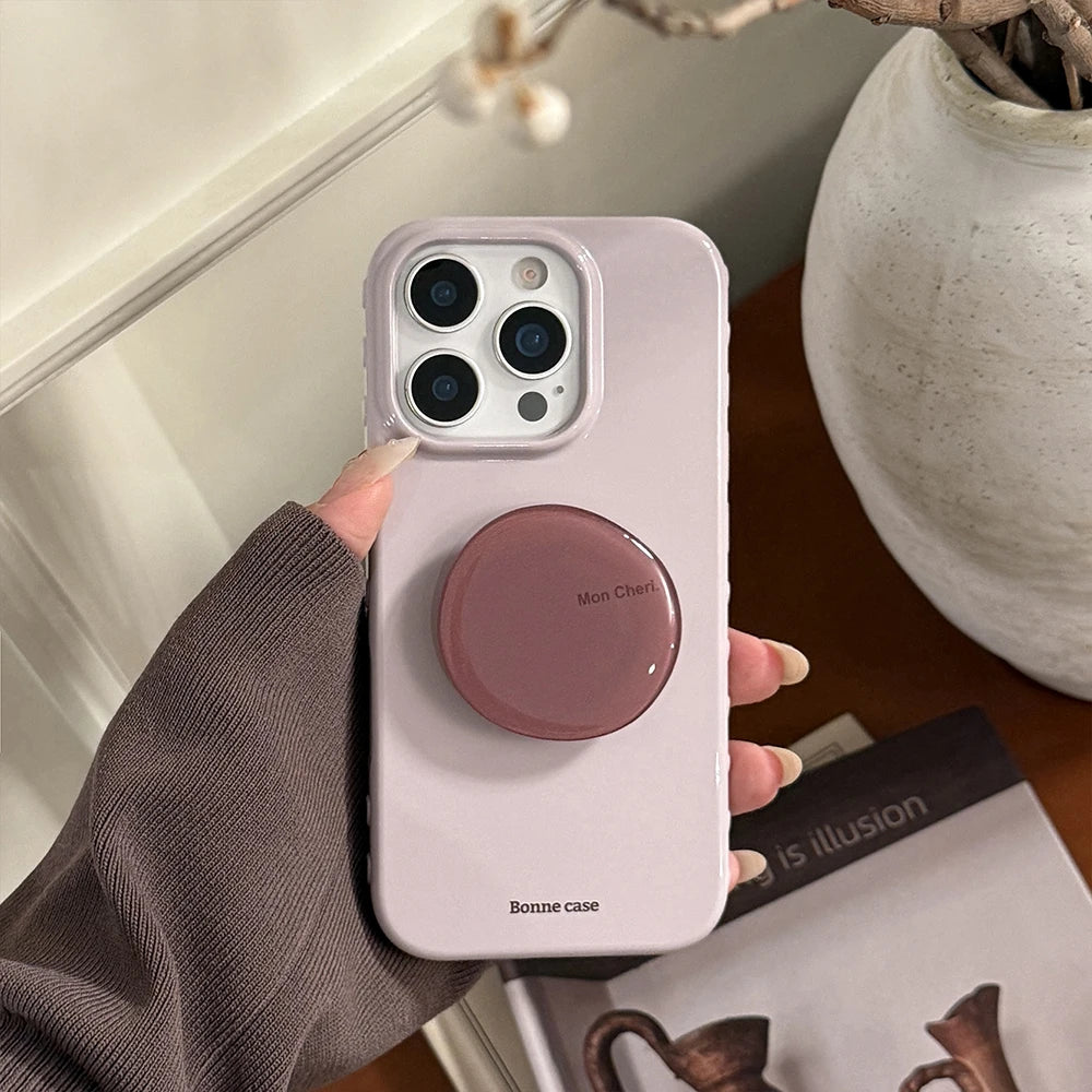 Cute Purple Phone Case for IPhone 13 15 14 16 17 Pro Max Shockproof Protective Lovely Soft Back Cover with Stand Holder Bracket