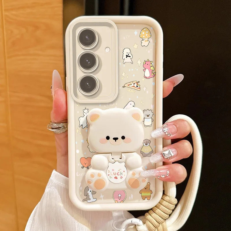 3pcs( Graceful animals phone Case+Lanyard+Stand) For Samsung Galaxy