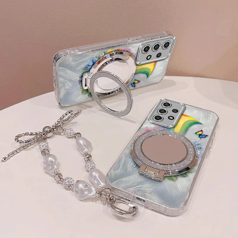 3pcs( Beautiful rainbow Phone Case+Lanyard+Stand) For Samsung Galaxy