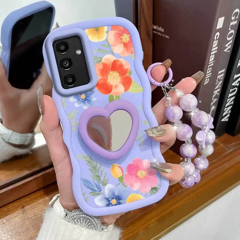 Pinkish-colored Flowers Phone Case+Lanyard+Stand Phone Case for Samsung Galaxy