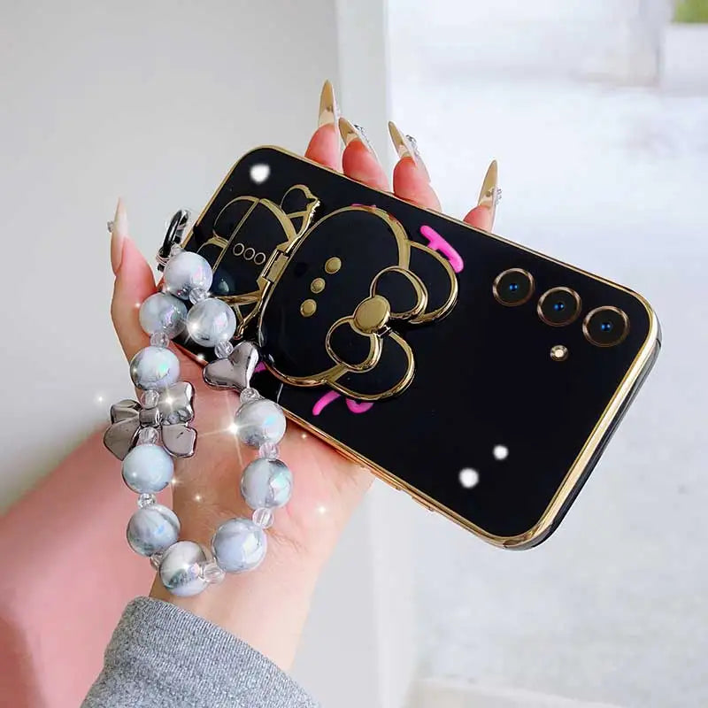 3pcs( Cute Flower Shape Phone Case+Lanyard+Rabbit Stand) For Samsung Galaxy